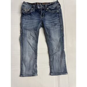 Rock Revival Jeans Ena Capri Womens 27 Low Rise Medium Wash Denim Buckle